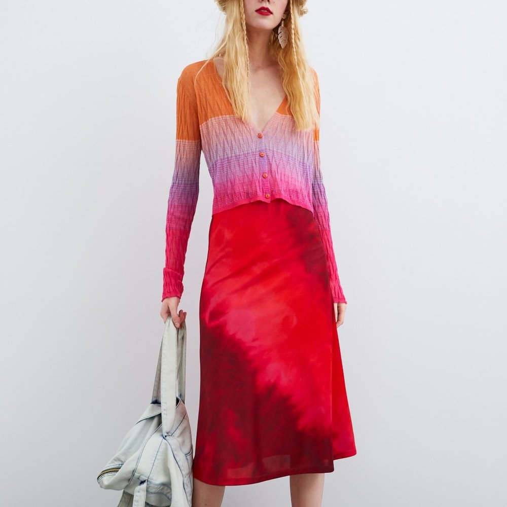Zara Red/Pink Tie Dye Midi Skirt